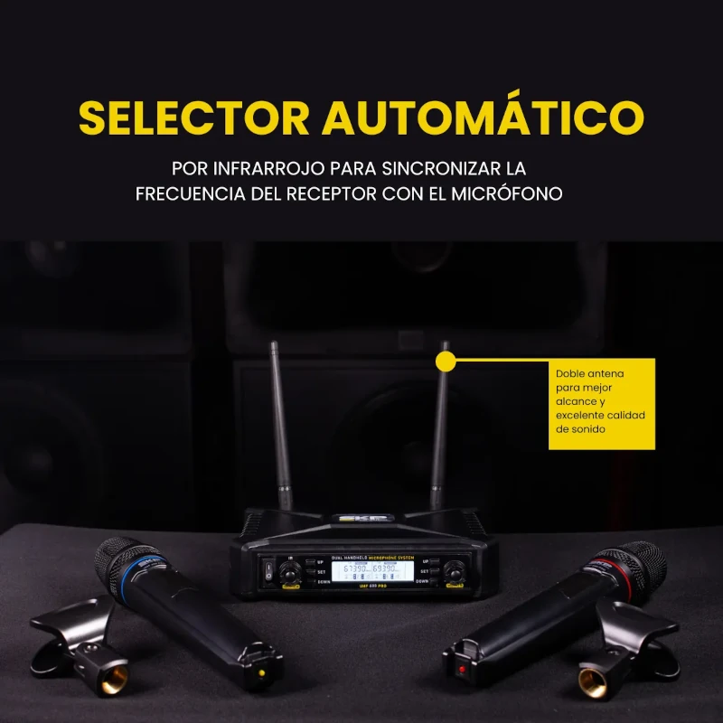 Microfono Inalambrico Skp Uhf 600 Pro Auto Scan 300 Canales Negro