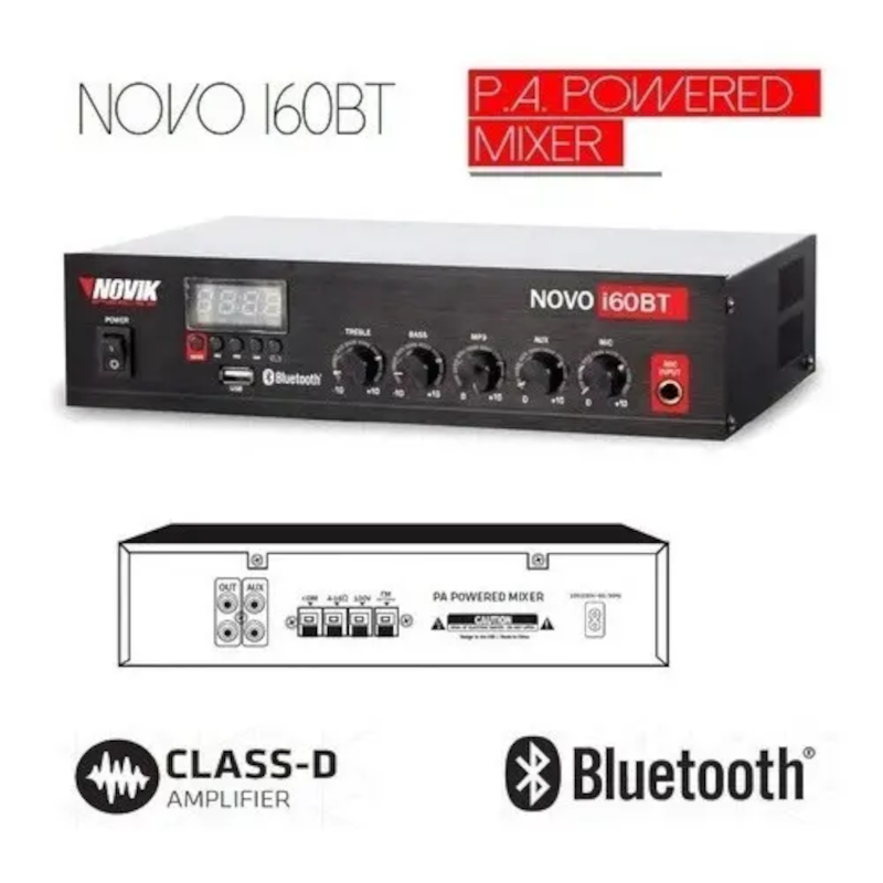 Amplificador Novik Neo NOVO-i60BT de 60W RMS para Instalaciones con Bluetooth